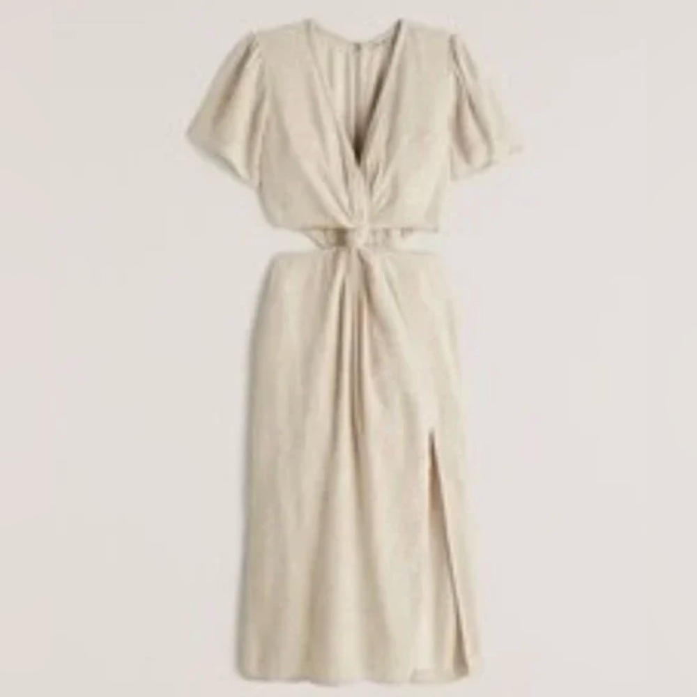 Abercrombie & Fitch Knot Front Cutout Linen Midi dress